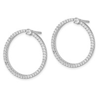 Sterling Silver Rhodium-plated CZ Circle Dangle Post Earrings view 2