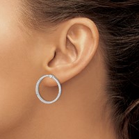 Sterling Silver Rhodium-plated CZ Circle Dangle Post Earrings view 3