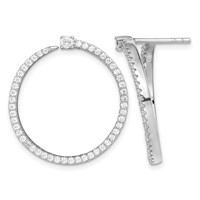 Sterling Silver Rhodium-plated CZ Circle Dangle Post Earrings view 1