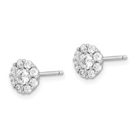 Sterling Silver Rhodium-plated Polished CZ Halo Post Earrings view 2