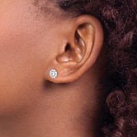 Sterling Silver Rhodium-plated Polished CZ Halo Post Earrings view 3