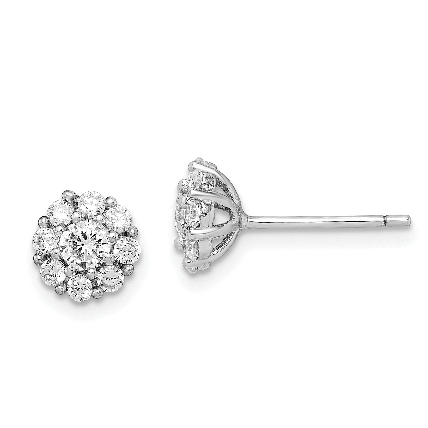 Sterling Silver Rhodium-plated Polished CZ Halo Post Earrings (QE15115)