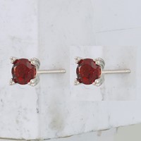 Sterling Silver Rhodium-plated Round 5mm Garnet Post Earrings view 2