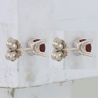 Sterling Silver Rhodium-plated Round 5mm Garnet Post Earrings view 4