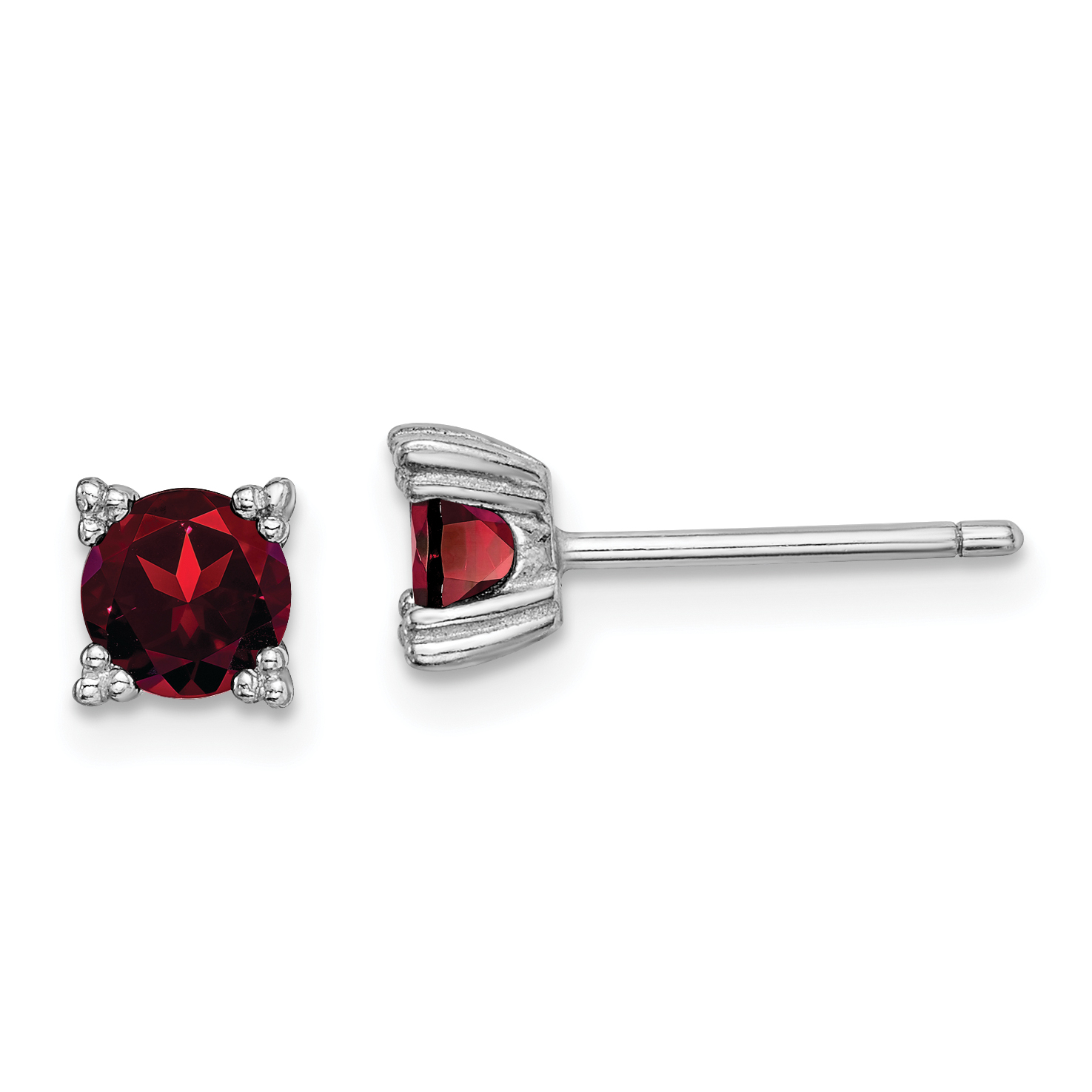 Sterling Silver Rhodium-plated Round 5mm Garnet Post Earrings (QE15116GA)