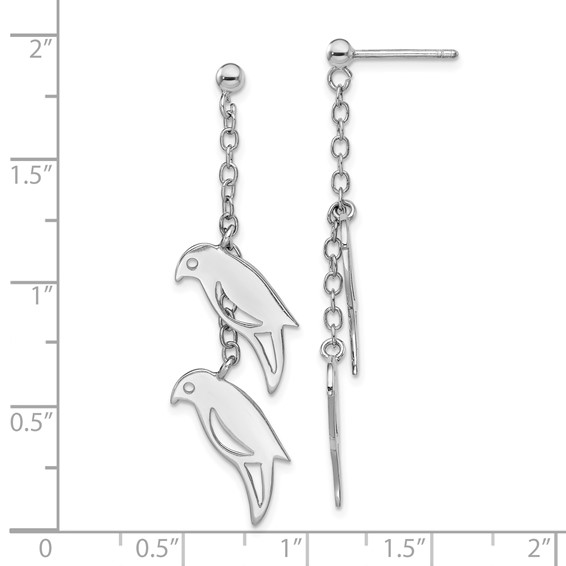 Sterling Silver Rhodium-plated Two Birds Dangle Post Earring