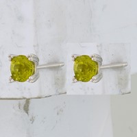 Sterling Silver Rhodium-plated Round 5mm Peridot Post Earrings view 2