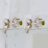 Sterling Silver Rhodium-plated Round 5mm Peridot Post Earrings view 4