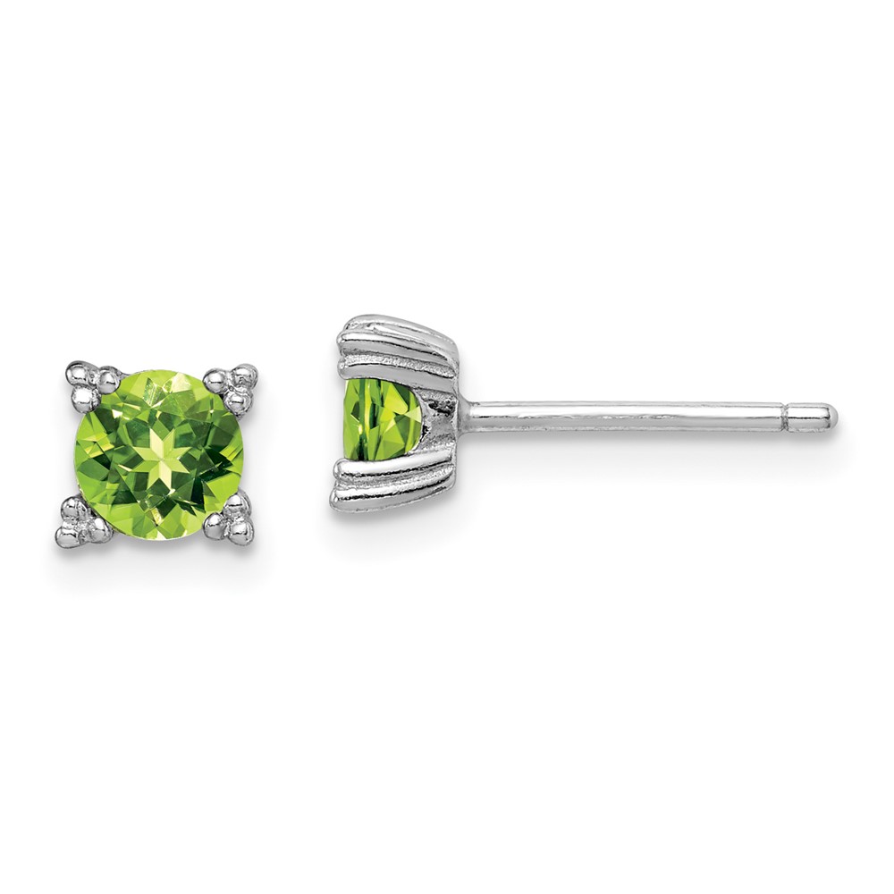 Sterling Silver Rhodium-plated Round 5mm Peridot Post Earrings (QE15118PE)