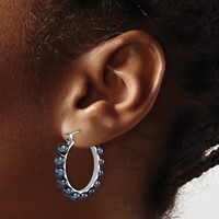 Sterling Silver Rhodium-plated 4-5mm Black Button Freshwater Cultured Pearl Hoop Earrings view 3