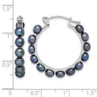 Sterling Silver Rhodium-plated 4-5mm Black Button Freshwater Cultured Pearl Hoop Earrings view 4