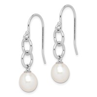 Sterling Silver Rhodium-plated 7-8mm White Teardrop Freshwater Cultured Pearl Circle Dangle Earrings view 2