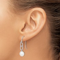 Sterling Silver Rhodium-plated 7-8mm White Teardrop Freshwater Cultured Pearl Circle Dangle Earrings view 3