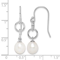 Sterling Silver Rhodium-plated 7-8mm White Teardrop Freshwater Cultured Pearl Circle Dangle Earrings view 4