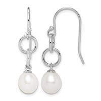 Sterling Silver Rhodium-plated 7-8mm White Teardrop Freshwater Cultured Pearl Circle Dangle Earrings view 1