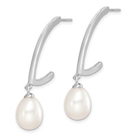 Sterling Silver Rhodium-plated 8-9mm White Rice Freshwater Cultured Pearl Post Dangle Earrings view 2