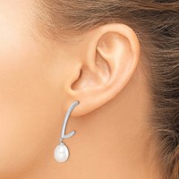 Sterling Silver Rhodium-plated 8-9mm White Rice Freshwater Cultured Pearl Post Dangle Earrings view 3