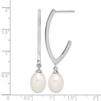 Sterling Silver Rhodium-plated 8-9mm White Rice Freshwater Cultured Pearl Post Dangle Earrings view 4