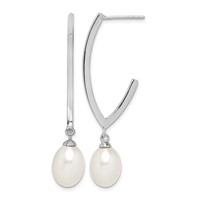 Sterling Silver Rhodium-plated 8-9mm White Rice Freshwater Cultured Pearl Post Dangle Earrings view 1