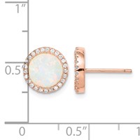 Sterling Silver Rose-Tone Created Opal & CZ Round Halo Post Earrings view 4