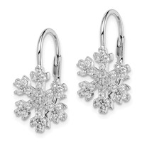 Sterling Silver Rhodium-plated CZ Snowflake Leverback Earrings view 2