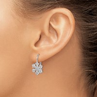 Sterling Silver Rhodium-plated CZ Snowflake Leverback Earrings view 3