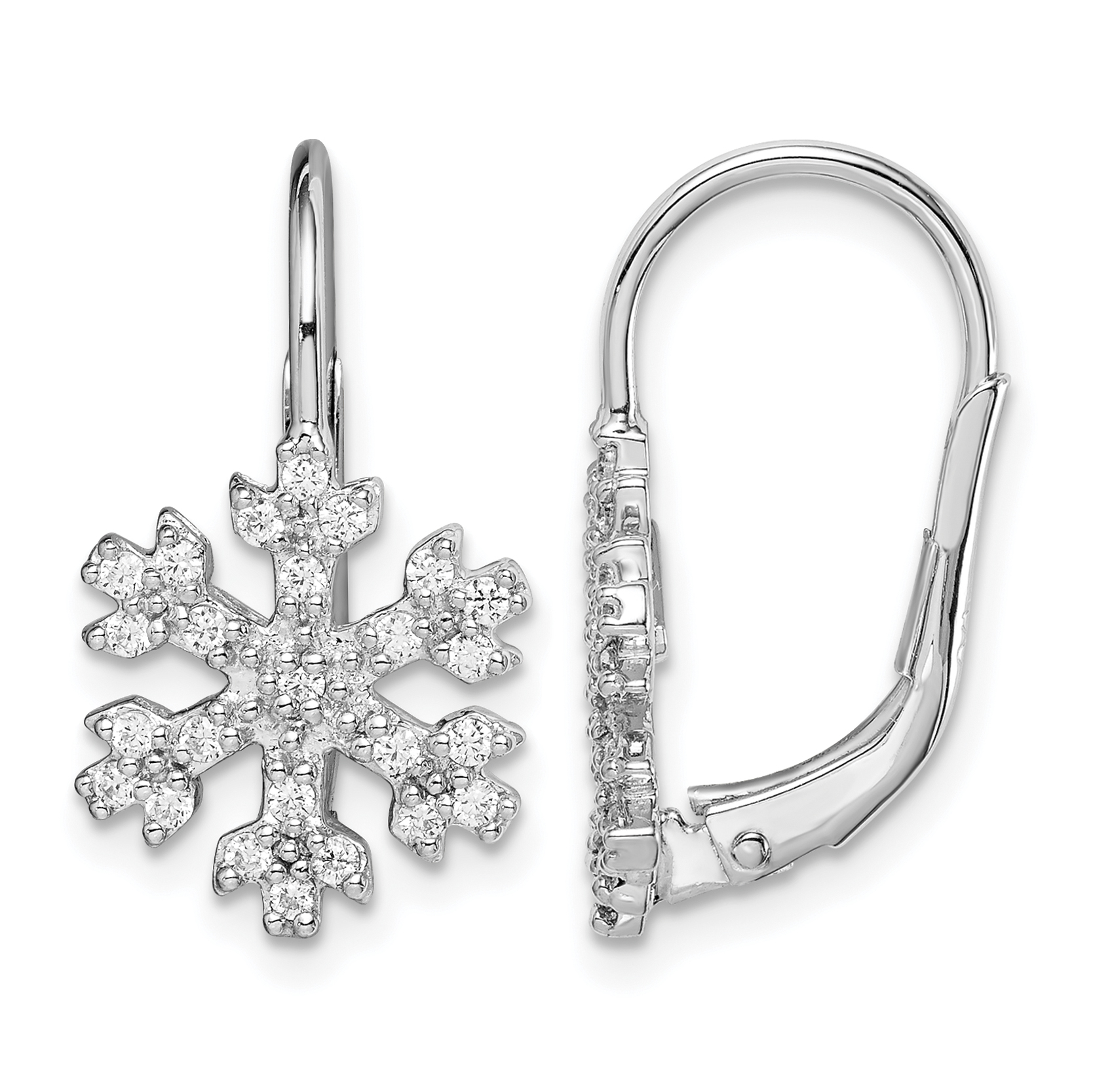 Sterling Silver Rhodium-plated CZ Snowflake Leverback Earrings (QE15137)