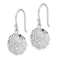 Sterling Silver Rhodium-plated Polished Filigree Circle Dangle Earrings view 2