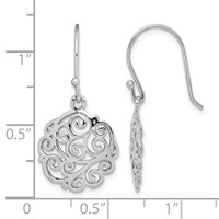 Sterling Silver Rhodium-plated Polished Filigree Circle Dangle Earrings view 4