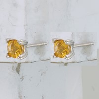 Sterling Silver Rhodium-plated Round 5mm Citrine Post Earrings view 2