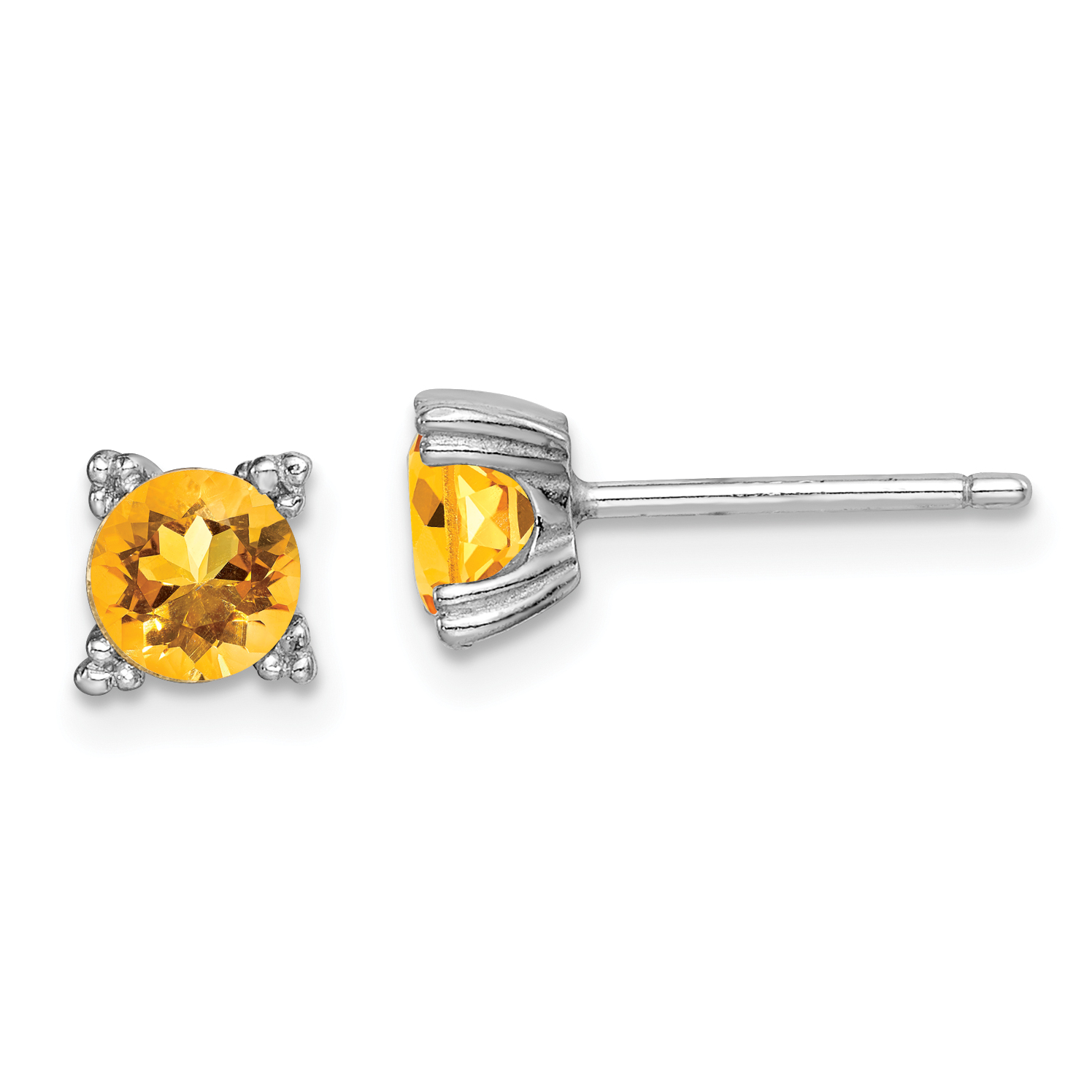 Sterling Silver Rhodium-plated Round 5mm Citrine Post Earrings (QE15141CI)