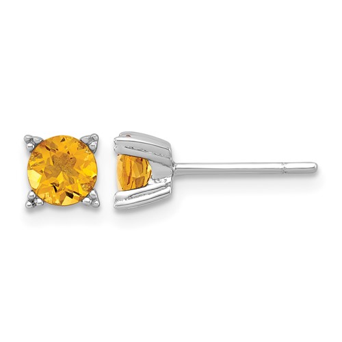 Sterling Silver Rhodium-plated Round 5mm Citrine Post Earrings