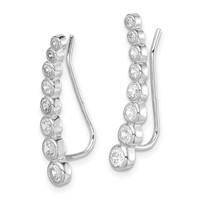 Sterling Silver Rhodium-plated Polished Graduated CZ Ear Climber Earrings view 2