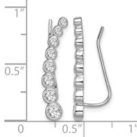 Sterling Silver Rhodium-plated Polished Graduated CZ Ear Climber Earrings view 4