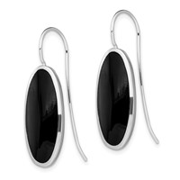 Sterling Silver Rhodium-plated Polished Onyx Oval Dangle Earrings view 2