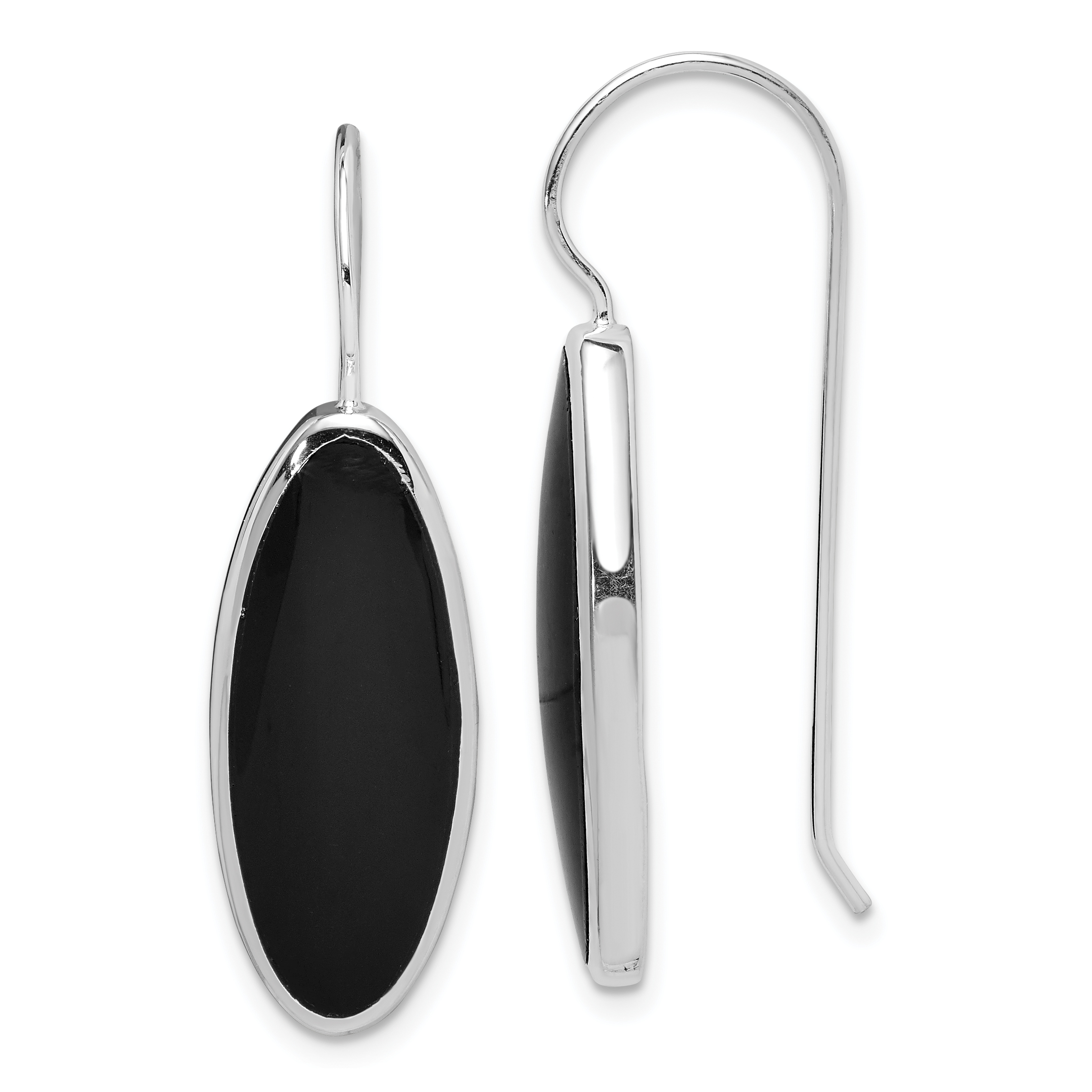 Sterling Silver Rhodium-plated Polished Onyx Oval Dangle Earrings (QE1515)