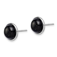 Sterling Silver Rhod-plated Polished 10mm Onyx Cabochon Post Earrings view 2