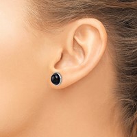 Sterling Silver Rhod-plated Polished 10mm Onyx Cabochon Post Earrings view 3