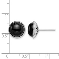 Sterling Silver Rhod-plated Polished 10mm Onyx Cabochon Post Earrings view 4