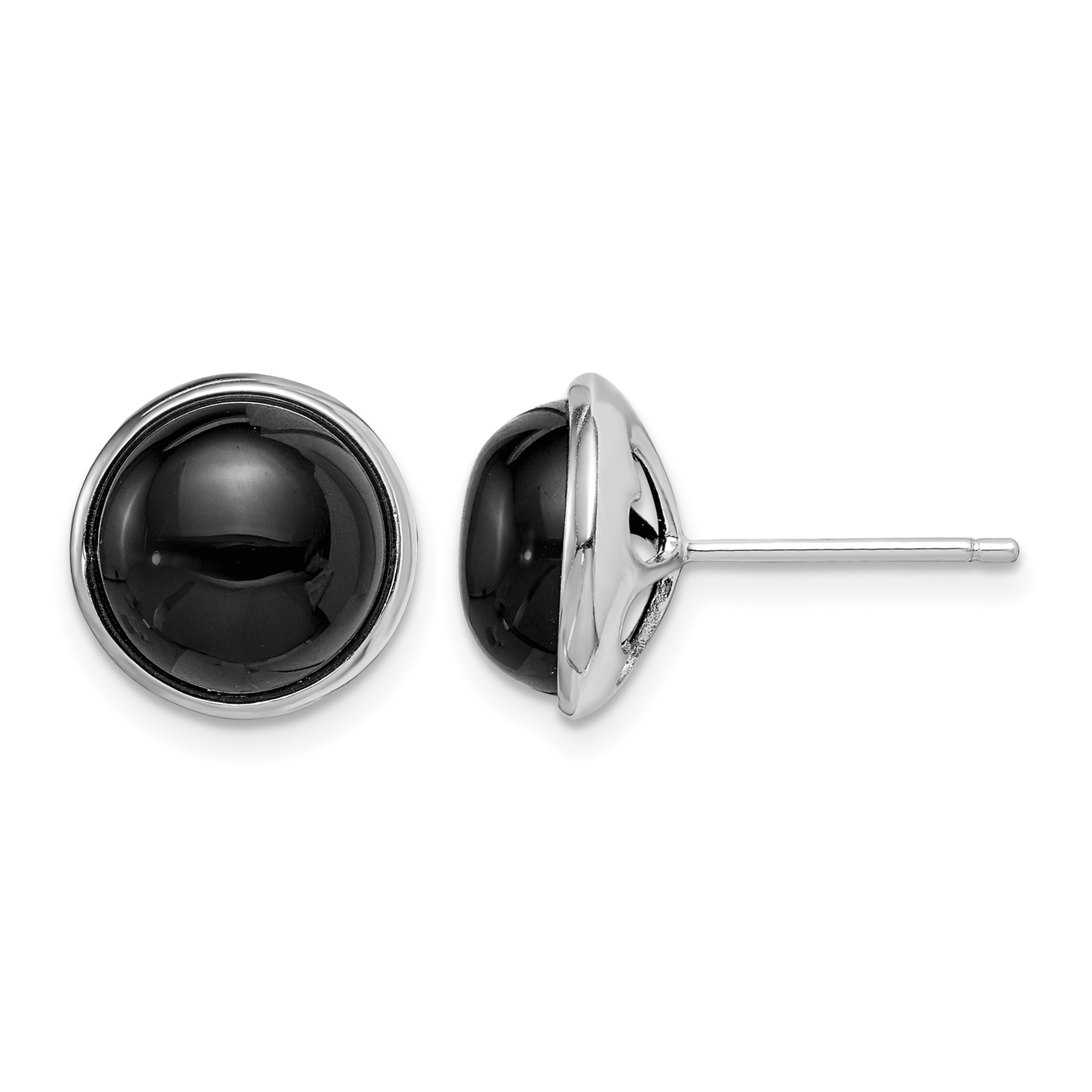Sterling Silver Rhod-plated Polished 10mm Onyx Cabochon Post Earrings (QE15152)