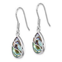 Sterling Silver Rhodium-plated Polished Abalone Teardrop Dangle Earrings view 2