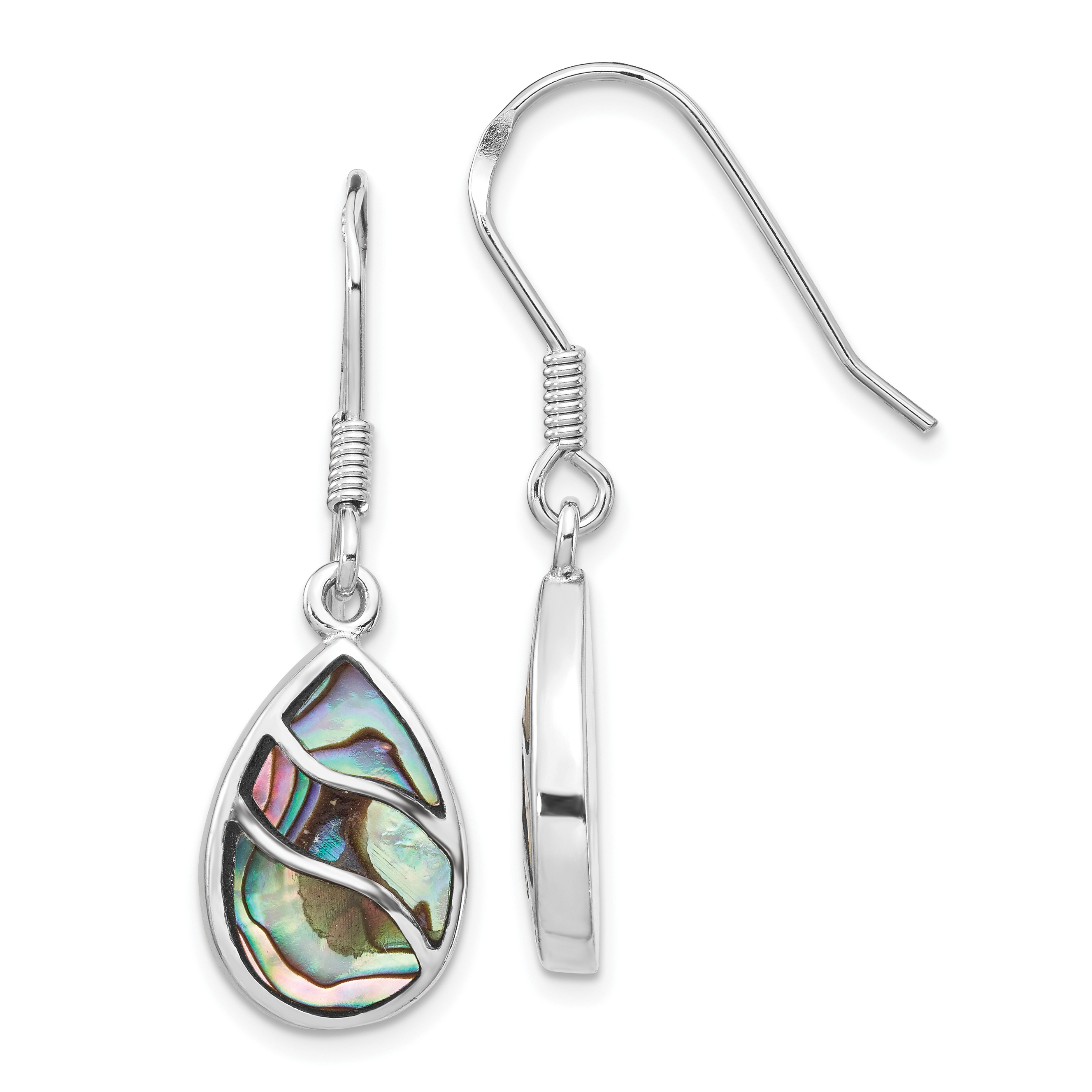 Sterling Silver Rhodium-plated Polished Abalone Teardrop Dangle Earrings (QE15154)
