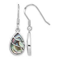 Sterling Silver Rhodium-plated Polished Abalone Teardrop Dangle Earrings view 1