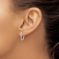 Sterling Silver Rhodium-plated CZ in Out Hinged Hoop Earrings view 3