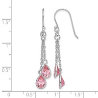 Sterling Silver RH-plated Multi-Strand Pink CZ Teardrop Dangle Earrings view 4