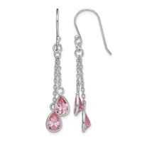 Sterling Silver RH-plated Multi-Strand Pink CZ Teardrop Dangle Earrings view 1
