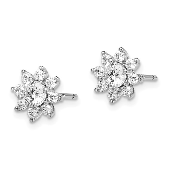 Sterling Silver Rhodium-plated Polished CZ Flower Post Earrings