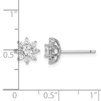 Sterling Silver Rhodium-plated Polished CZ Flower Post Earrings view 4