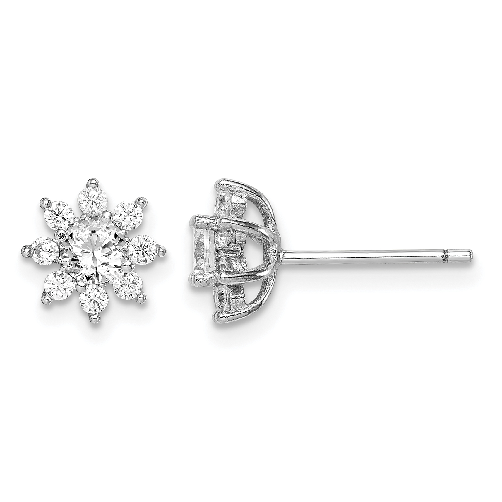 Sterling Silver Rhodium-plated Polished CZ Flower Post Earrings (QE15171)