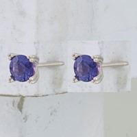 Sterling Silver Rhodium-plated Round 5mm Amethyst Post Earrings view 2